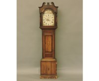 Lot 572 - An early 19th century oak and inlaid longcase clock