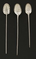 Lot 130 - Three possibly late 17th/early 18th century silver rat-tail mote spoons