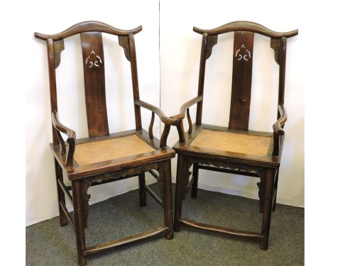 Lot 285 - A pair of Chinese hardwood armchairs