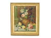 Lot 388 - E. Steele
STILL LIFE OF FLOWERS AND LILIES IN AN URN
oil on canvas