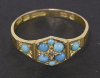Lot 46 - A Victorian 15ct gold diamond and turquoise cluster ring
