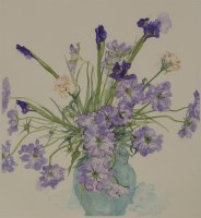Lot 223 - Jenny Matthews (20th century)
IRISES AND SCABIOUS
Signed and dated 1986 l.l.