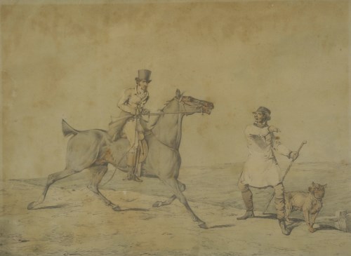 Lot 193 - Henry Alken Snr. (1785-1851)
A HORSEMAN ASKING FOR DIRECTIONS ON A MOOR
Pencil and watercolour
28 x 38.5cm