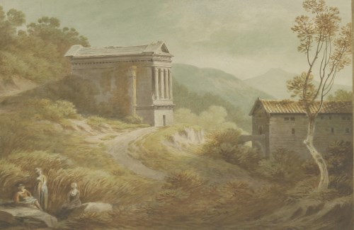 Lot 168 - John 'Warwick' Smith (1749-1831) 
THE TEMPLE OF CLITUMNUS IN THE VALE OF SPOLETO
Watercolour 
16 x 24cm