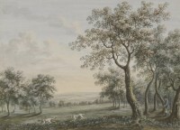 Lot 164 - Samuel Howitt (1756-1822) 
A SPORTSMAN WITH HIS DOGS IN A WOODED LANDSCAPE
Bodycolour
19 x 25cm