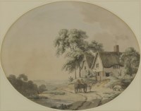 Lot 162 - Charles Tomkins (1757-1823) 
A LANDSCAPE WITH A FIGURE AND CATTLE BY A POND AND FARMHOUSE;
THE CROWN INN