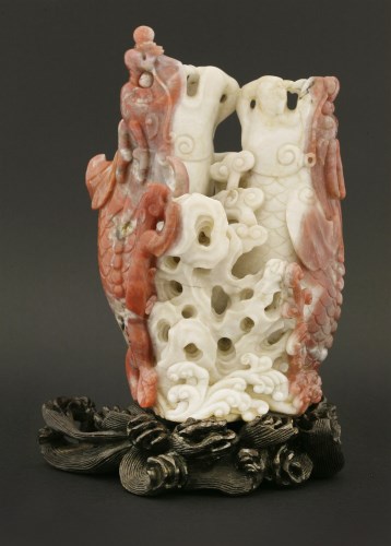 Lot 131 - A Chinese agate double vase