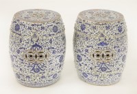 Lot 34 - A pair of Chinese blue and white garden seats