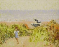 Lot 310 - Lionel Bulmer (1919-1992)
'LITTLE GIRL AND PRAM BY THE SEA'
Signed l.r.
