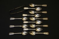 Lot 301 - Twelve Victorian silver teaspoons and tongs