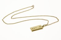 Lot 220 - A 9ct gold limited edition ingot ¼oz on filed curb link chain
ingot 8.16g
chain 2.91g