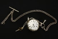 Lot 254 - Silver hunter pocket watch and chain