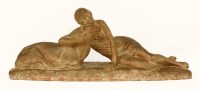 Lot 141 - An Art Deco terracotta group of a young woman and a doe