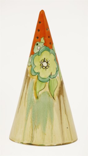 Lot 88 - A Clarice Cliff Bizarre conical sugar sifter