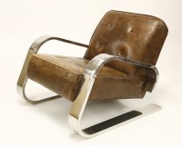 Lot 499 - A contemporary leather and steel 'Tank' armchair