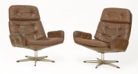 Lot 479 - A pair of brown leather loungers
