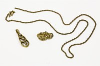 Lot 42 - A gold three stone diamond leaf style pendant on a 9ct gold twisted fox tail chain