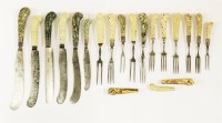 Lot 42 - Seventeen agateware ceramic-handled cutlery items