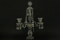 Lot 381 - A pair of Regency style cut glass twin branch candelabrum