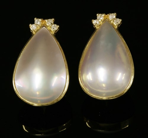 Lot 267 - A pair of Continental cultured mabé pearl and diamond earrings