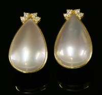 Lot 267 - A pair of Continental cultured mabé pearl and diamond earrings
