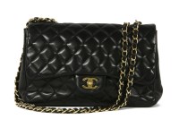Lot 1052 - A Chanel classic large single black quilted lambskin leather flap bag