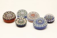 Lot 351 - Six Perthshire Glass millefiori paperweights  highest 7.5cm diameter