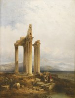 Lot 353 - George Edwards Hering (1805-1879)
A MOUNTAINOUS LANDSCAPE WITH FIGURES BY GREEK RUINS
Signed and dated 1847 l.l.