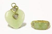 Lot 21 - A 9ct gold jade cabochon and diamond ring