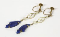 Lot 34 - A pair of Art Deco simulated pearl and blue glass drop earrings