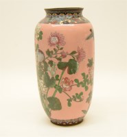 Lot 289 - A 20th century pink ground cloisonne vase