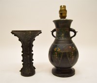 Lot 281 - An antique Chinese bronze and cloisonne vessel of archaitic form