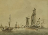 Lot 685 - John Cleveley Jnr. (1747-1786) 
DUTCH BOATS AT ANCHOR 
Pen and ink and watercolour
13.5 x 17.5cm