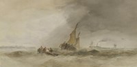 Lot 682 - Edward Tucker (c.1830-1909) 
FISHING BOATS OFF THE COAST IN A SQUALL 
Signed l.l.