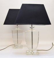 Lot 347 - A pair of cut glass table lamps
