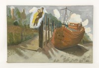 Lot 473 - Constance Fenn (1933-2001) A BOAT MOORED ON A HARBOUR