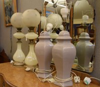 Lot 416 - A pair of opaline glass table lamps