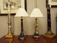 Lot 412 - Gilt metal and blue porcelain Corinthian column table lamp