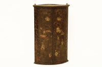 Lot 617 - An 18th century chinoiserie decorated quarter elliptical hanging corner cabinet 39 x 39 x 92cm