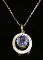 Lot 168 - A single stone sapphire and enamel pendant