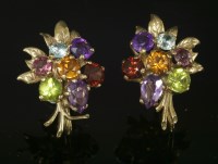 Lot 200 - A pair of multi gem set gold spray earrings by Cropp & Farr