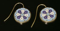 Lot 47 - A pair of gold cloisonné enamel drop earrings