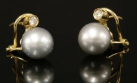 Lot 272 - A pair of gold-mounted cultured pearl and diamond earrings