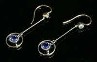 Lot 170 - A pair of Art Deco sapphire and diamond drop earrings