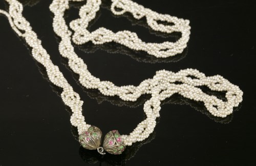Lot 12 - A seed pearl and gem set torsade necklace