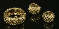 Lot 325 - A gold Tiffany & Co. 'Vannerie' lattice ring and earring suite