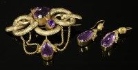 Lot 27 - A Victorian gold amethyst brooch and earring suite