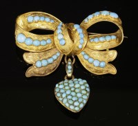 Lot 46 - A Victorian gold and turquoise bow brooch