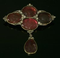 Lot 33 - A Georgian garnet and diamond lozenge-shaped stomacher brooch