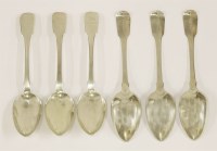 Lot 493 - A set of six Georgian silver fiddle pattern tablespoons